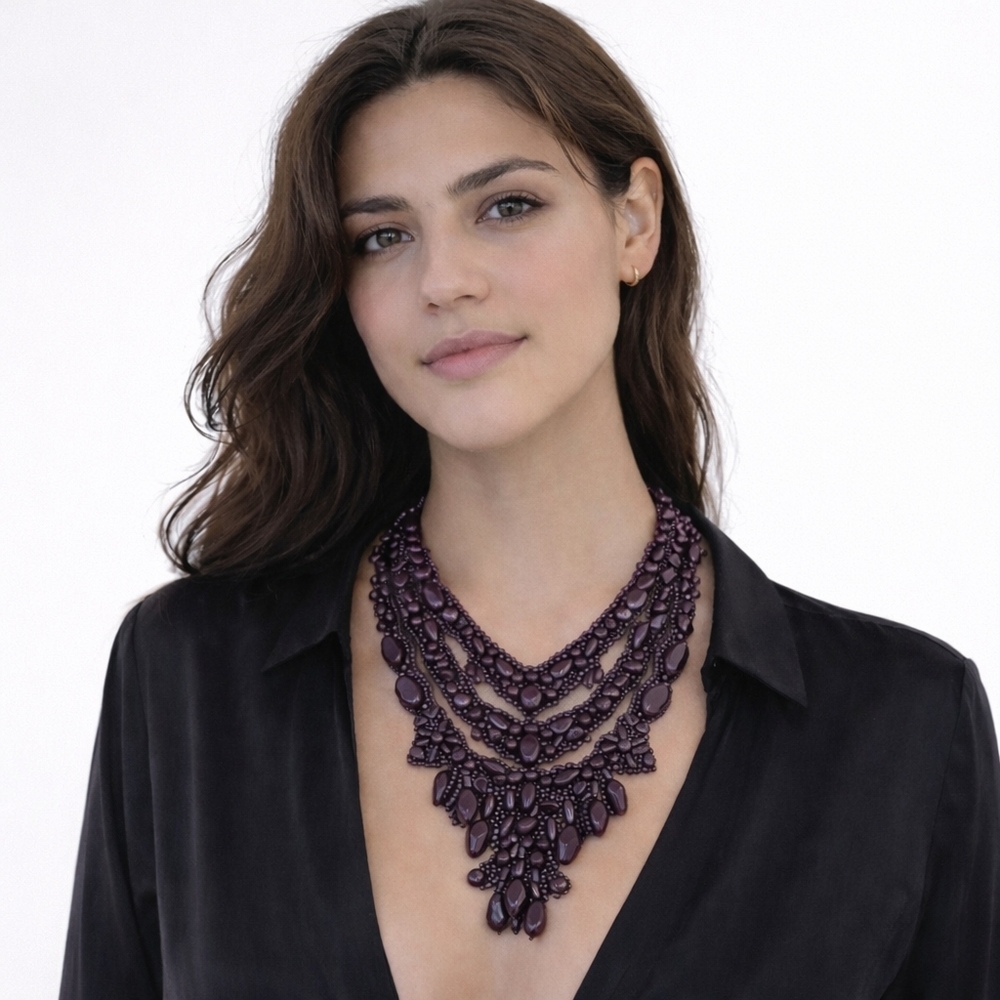 Vera Wang Lavender Purple Statement Bib Necklace – Dramatic Designer Piece